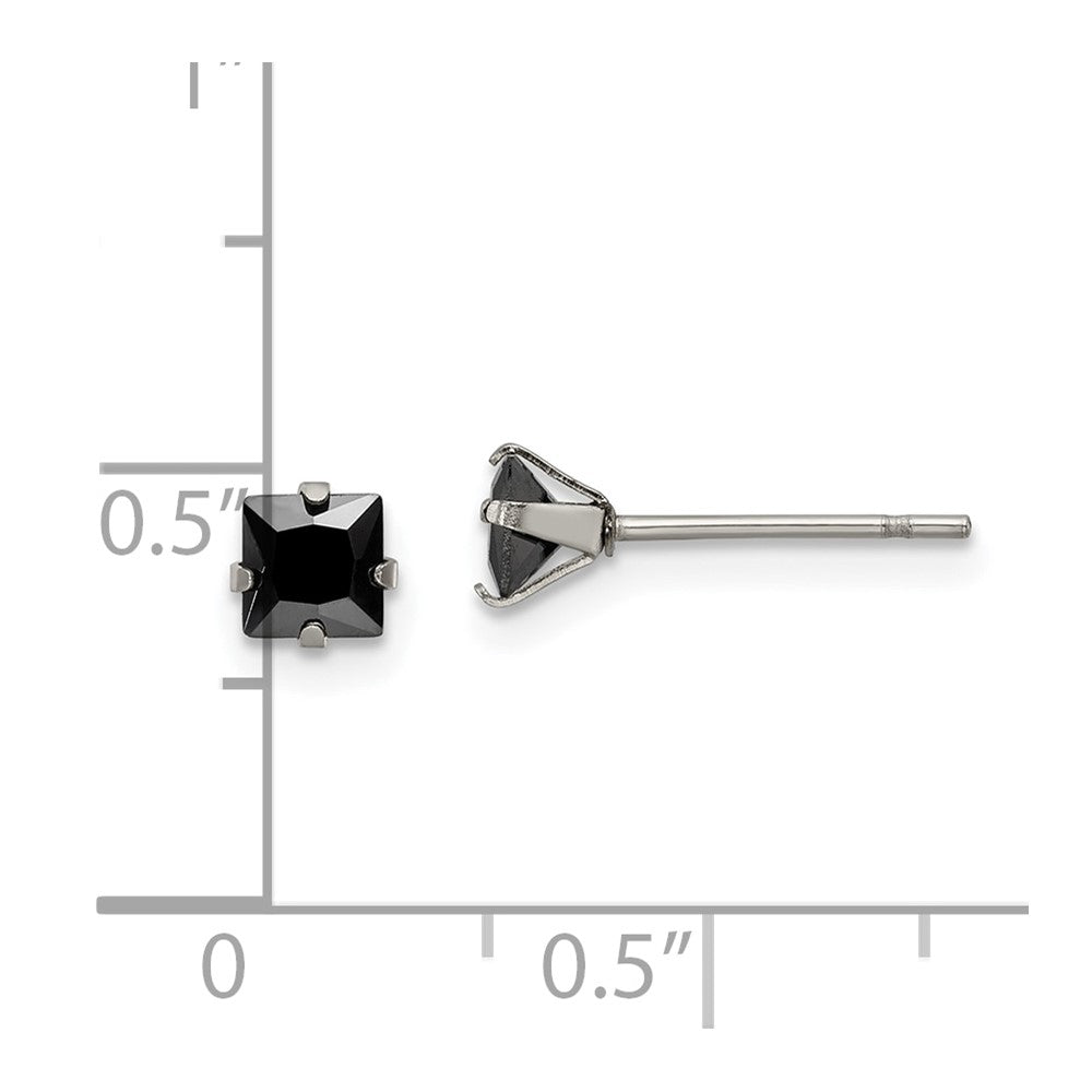 Stainless Steel Polished 4mm Black Square CZ Stud Post Earrings