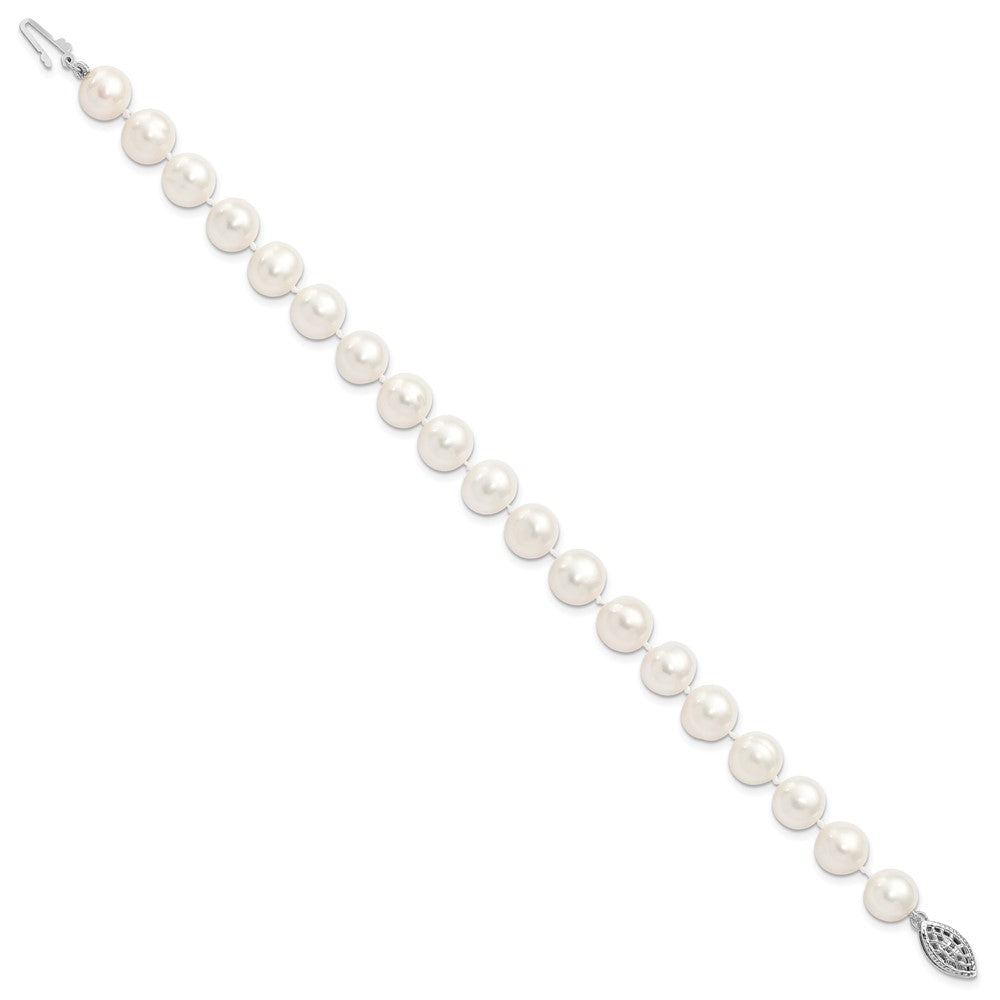 Sterling Silver Rhodium-plated 9-10mm White Near-Round Freshwater Cultured Pearl 7.25 inch Bracelet 7.25 inches
