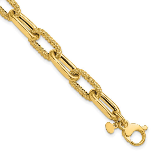 14K Polished and Textured Fancy Link Bracelet 7.5  inches