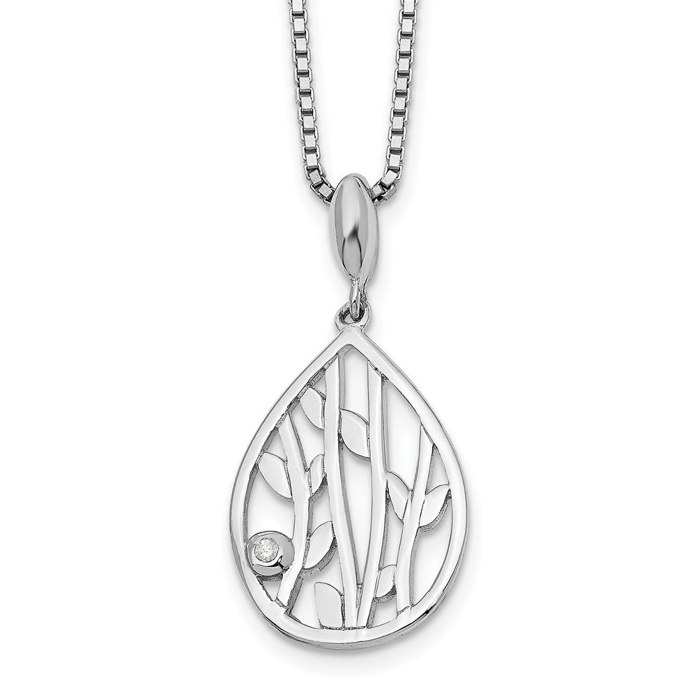 White Ice Sterling Silver Rhodium-plated 18 Inch Diamond Leaf Pendant Necklace with 2 Inch Extender 18 Inches