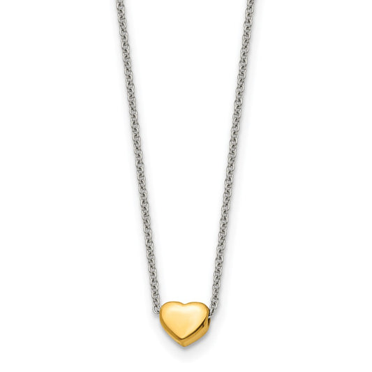 Stainless Steel Polished Yellow IP-plated Heart 16in Necklace