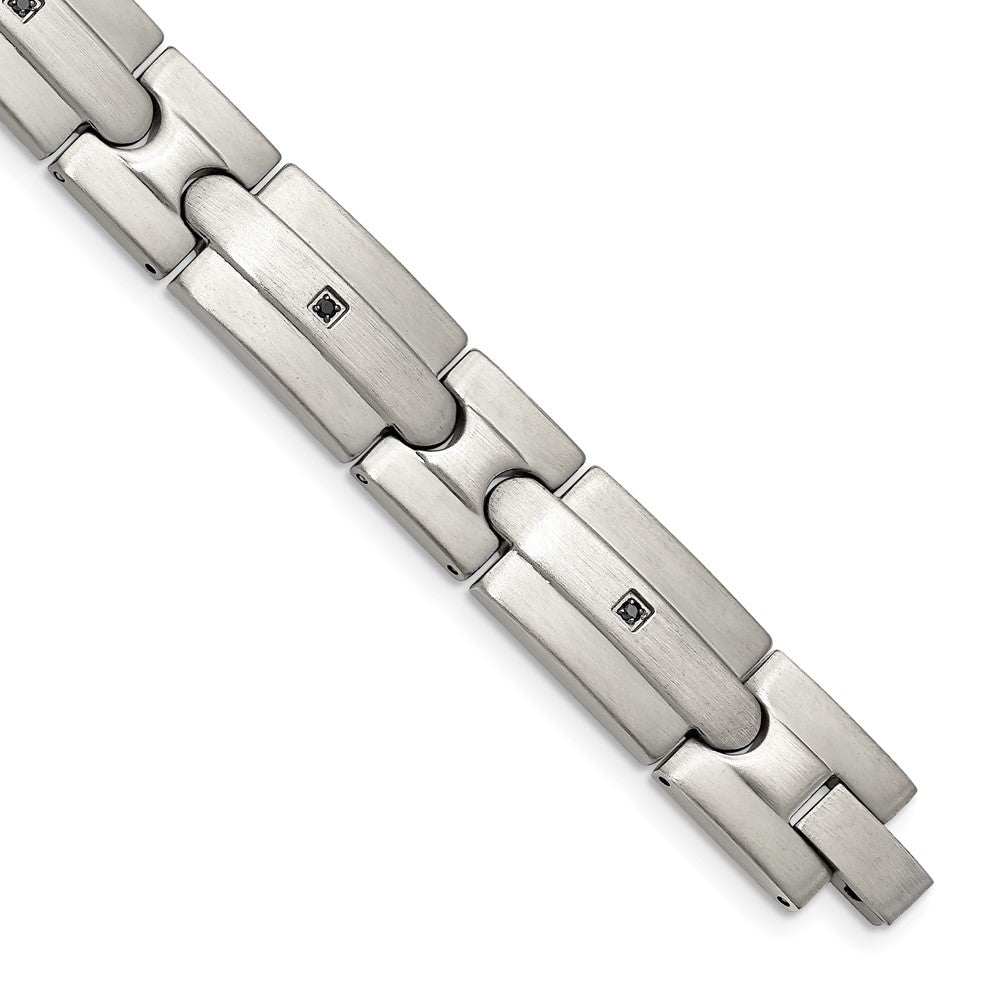 Stainless Steel Brushed with Black CZ 8.25in Bracelet 8.25 inches