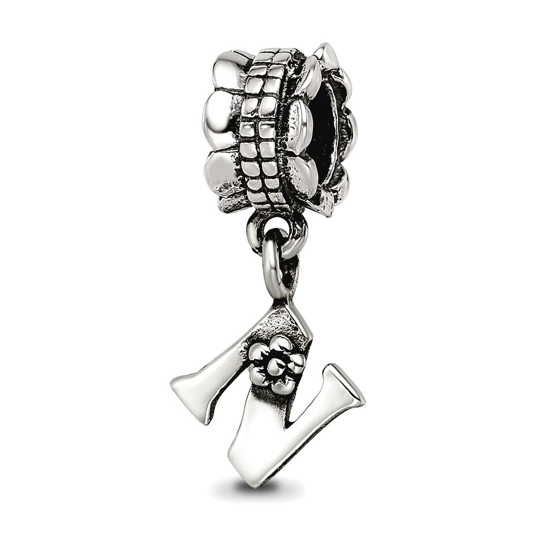 925 Sterling Silver Polished Artisan Oxidized Reflections Letter Name Personalized Monogram Initial N Dangle Bead Charm