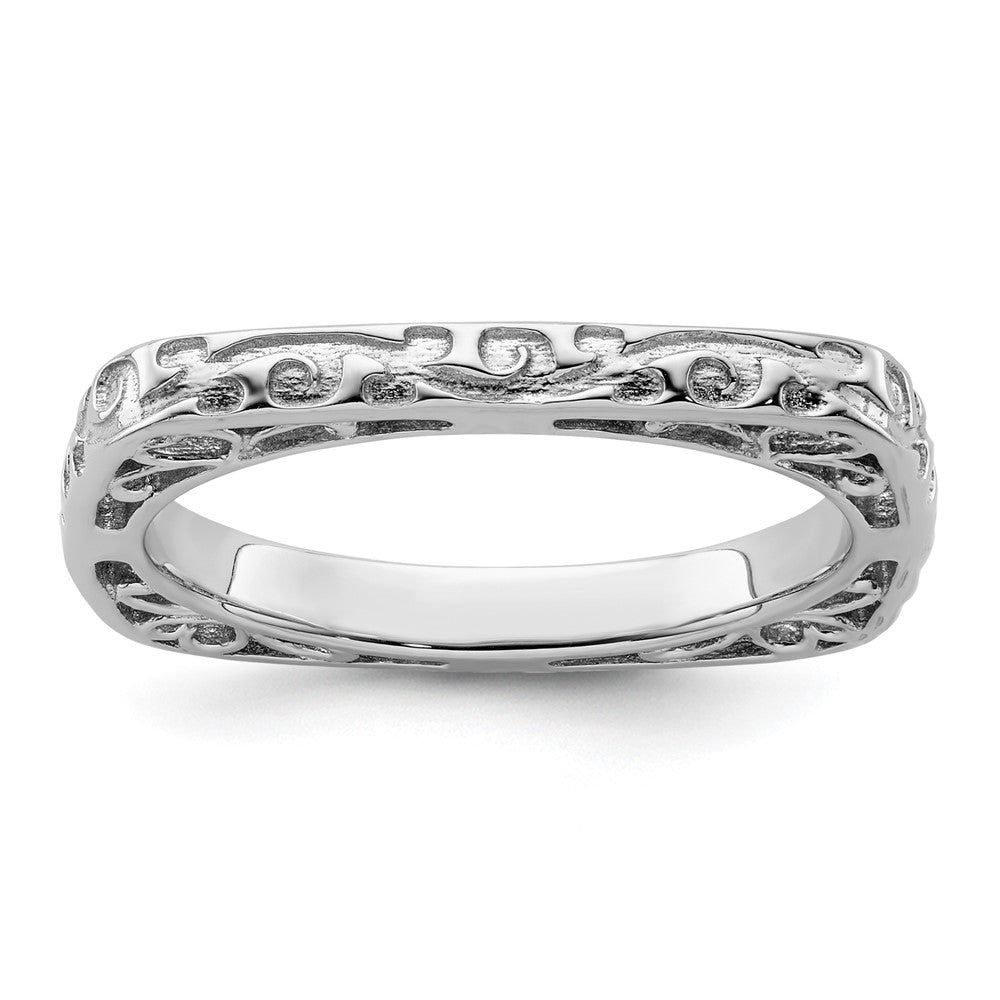 Sterling Silver Stackable Expressions Polished Rhodium-plated Square Ring Size -6