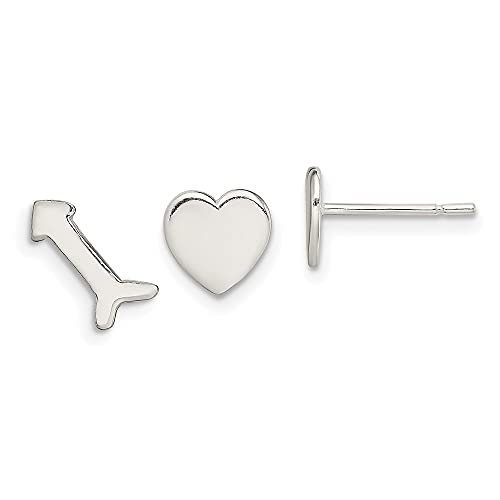 Sterling Silver Polished Left and Right Heart/Arrow Post Earrings