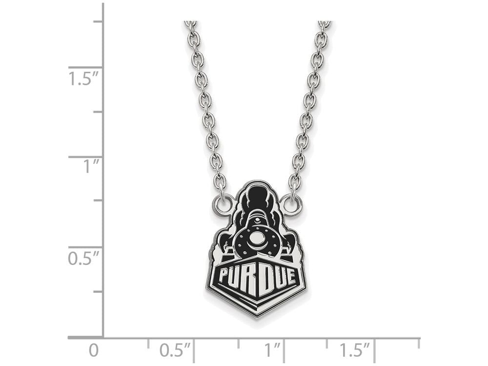 Sterling Silver Official Licensed Collegiate 18in Purdue University (PU) Large Enamel Pendant w/Necklace