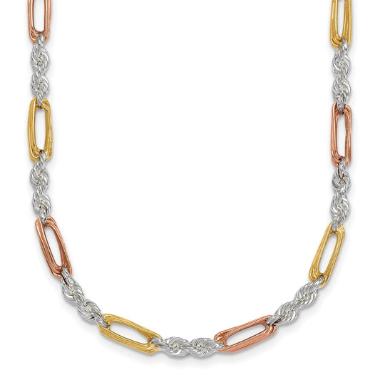 Sterling Silver Rose-tone and Gold-tone Polished 4.0mm Figaro Rope 18 Inch Necklace
