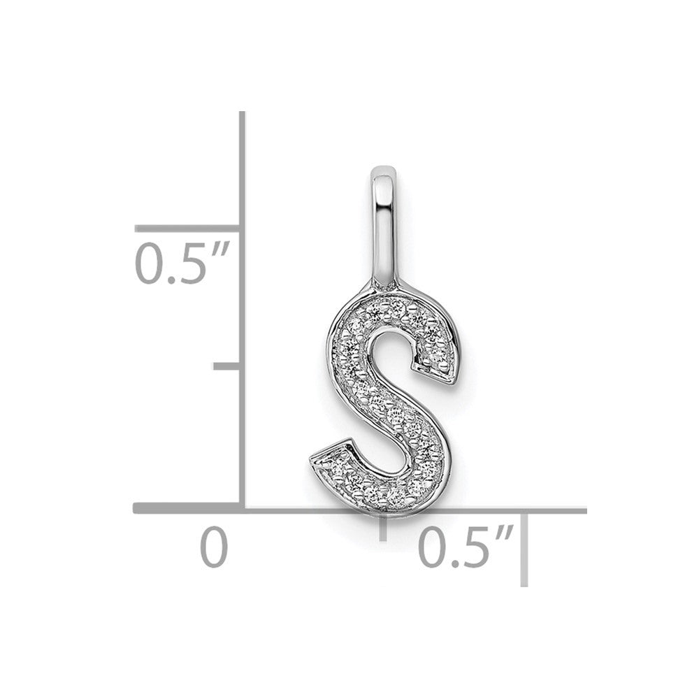 14K White Gold Diamond Letter S Initial Pendant