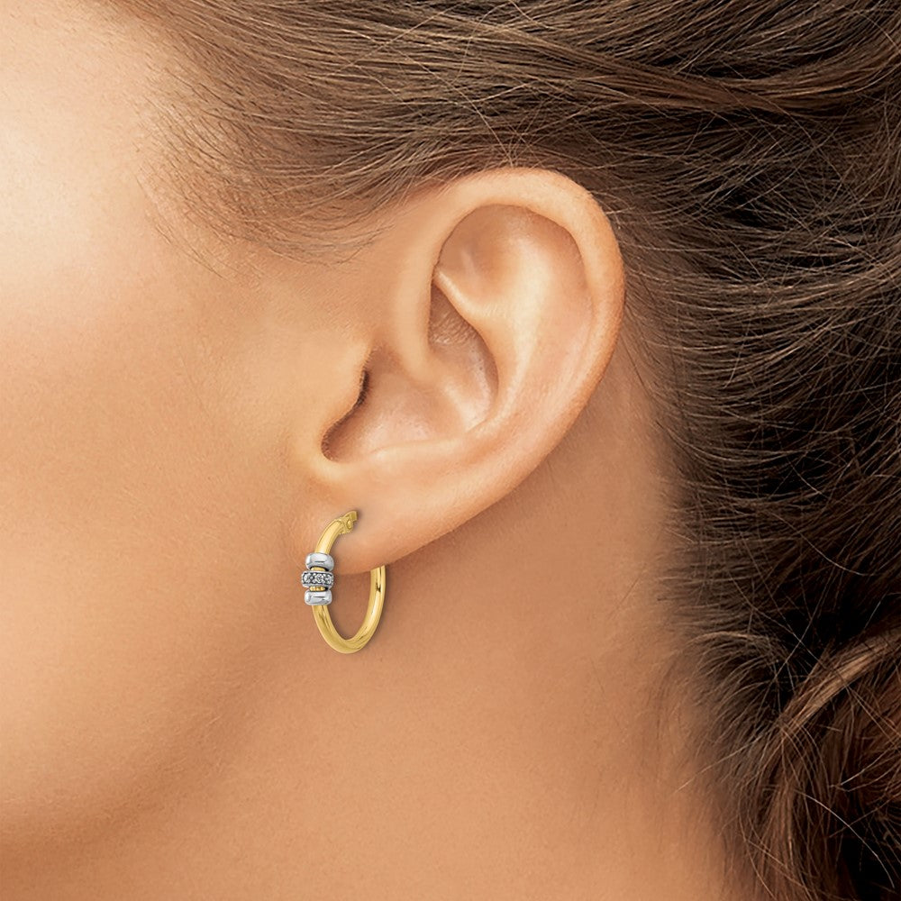 14K Two-tone Polished CZ Hoop Earrings