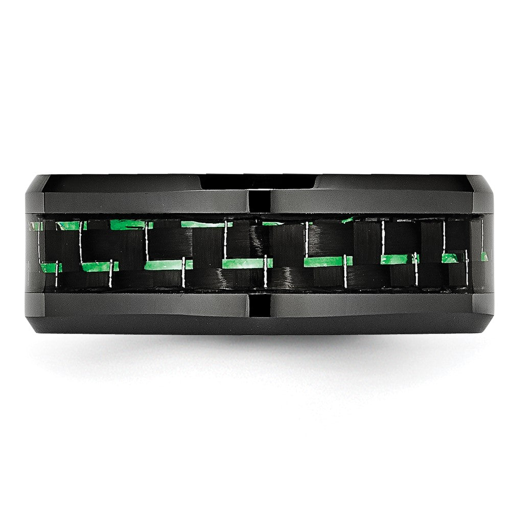 Ceramic Black with Green Carbon Fiber Inlay Beveled Edge Ring Size - 7.5