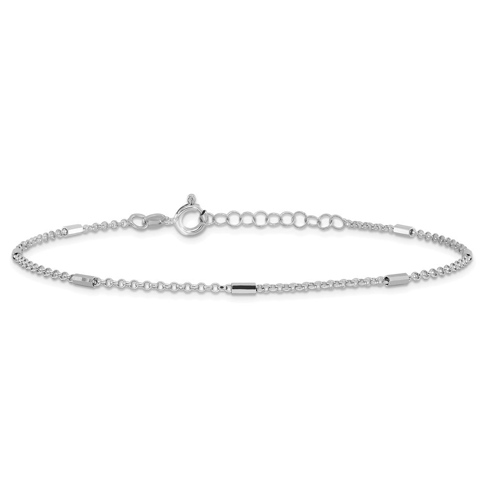 Sterling Silver Rh-plt Polished Bars/Chain 9in Plus 1in ext Anklet