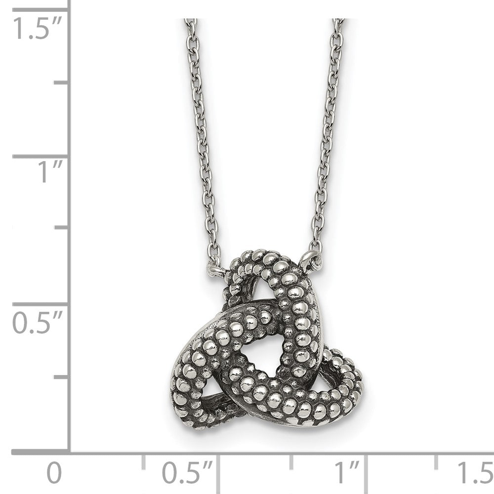 Sterling Silver Polished and Antiqued Beaded Trinity Charm 16 inch Necklace