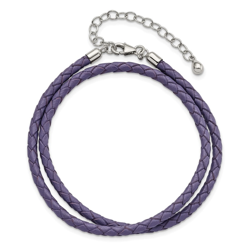 SS Reflections Purple Leather Rh-plated 14in w/2in ext Choker/Wrap Bracelet 14 inches
