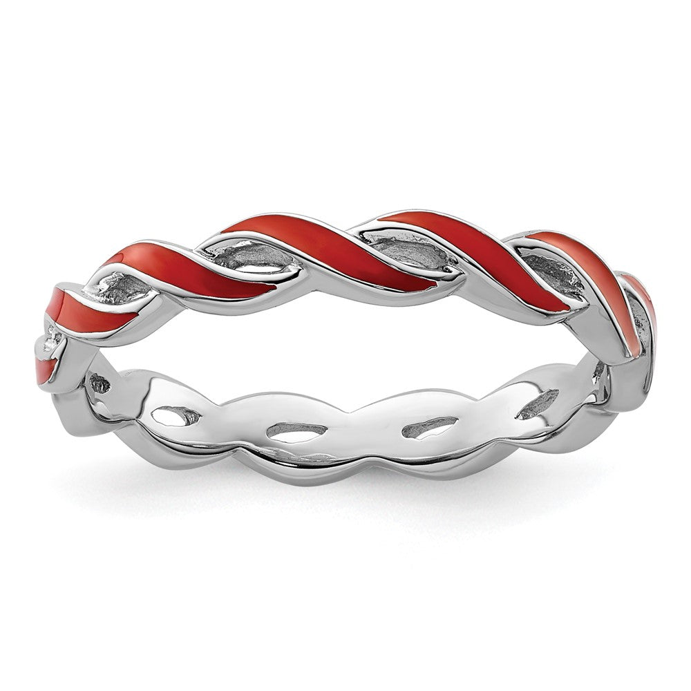 Sterling Silver Stackable Expressions Red Enamel Ring Size -8