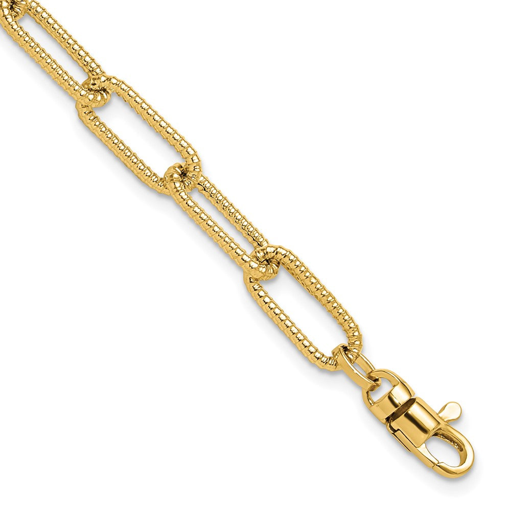 14k Polished Textured Oval Link Bracelet 7.5  inches