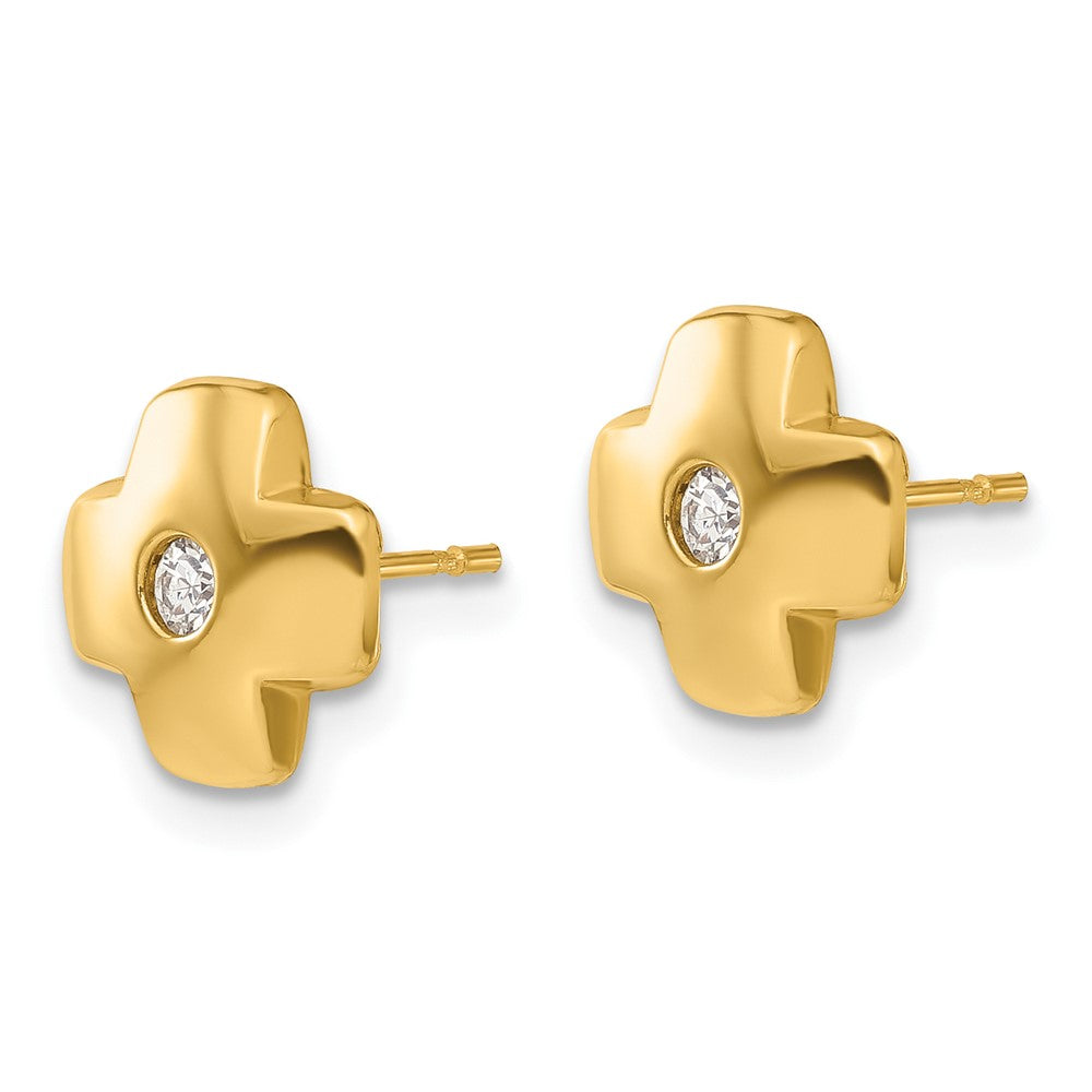 14ky Polished Cross with CZ Post Earrings