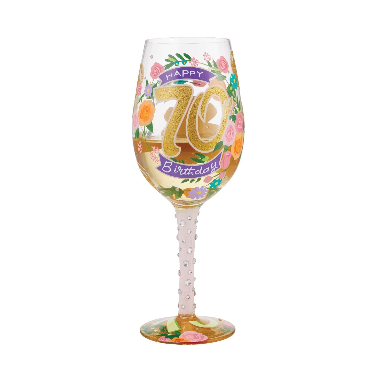Enesco Lolita Happy 70th Birthday Hand Painted Multicolor Wine Glass 15fl oz