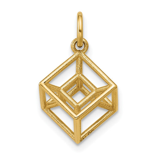 14K Polished Hypercube Shape Pendant