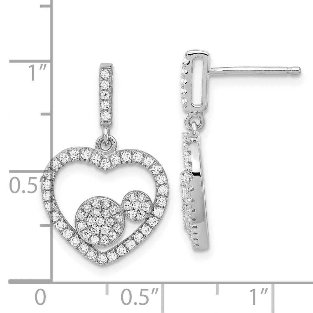 Sterling Silver Brilliant Embers Polished CZ Heart Dangle Post Earrings