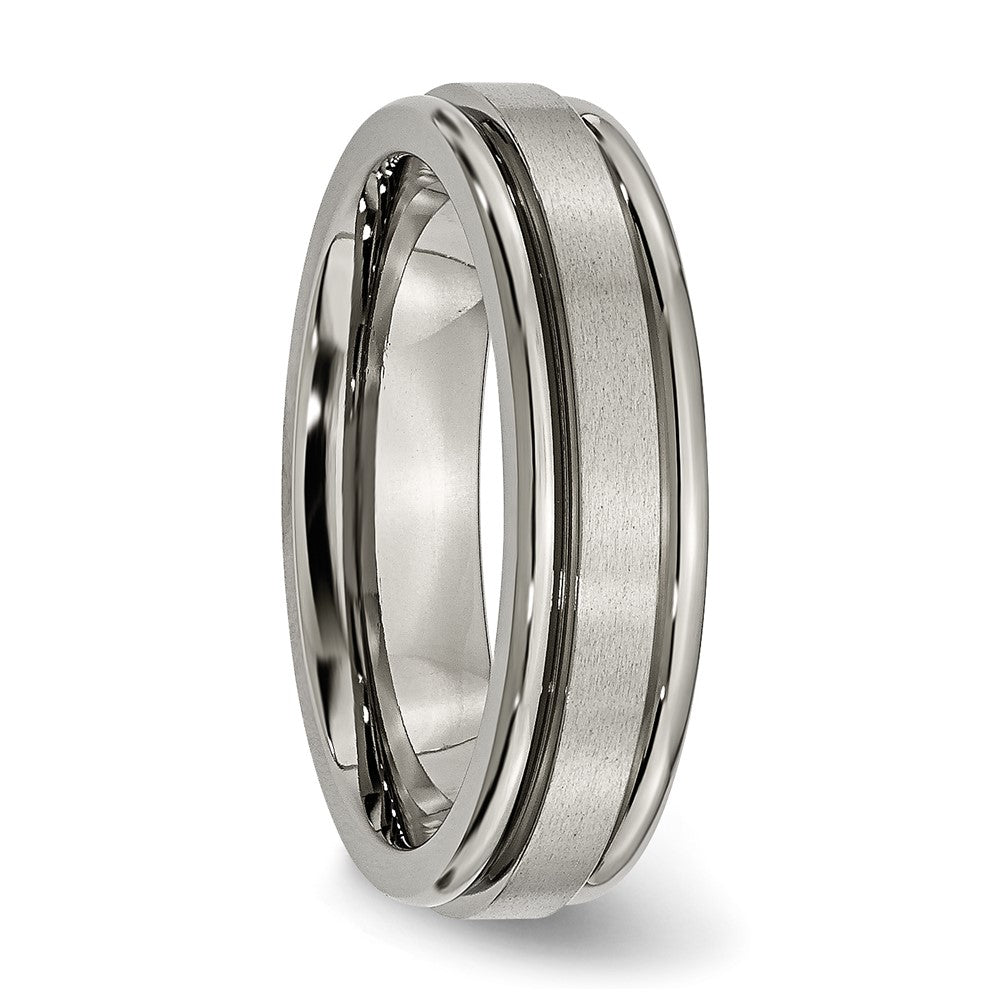 Titanium Satin and Polished 6mm Grooved Edge Band Size - 13.5