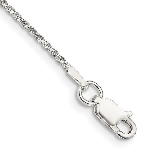 Sterling Silver 1.2mm Diamond-cut Rope Chain Anklet 9 inches