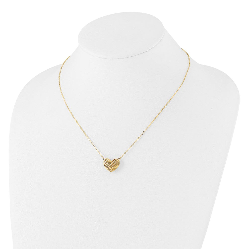 10k Polished Hollow 3D Heart 18in Necklace