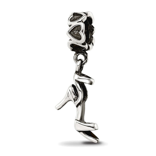 925 Sterling Silver Polished Oxidized Reflections High Heel Shoe Dangle Bead Charm 25.45x3.64mm Wide Pendant Necklace fo