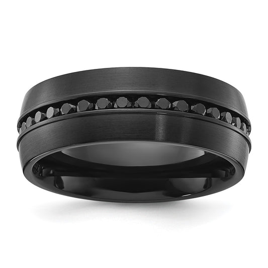 Chisel Titanium Brushed Black IP-plated with Black CZ 8mm Band Size - 10
