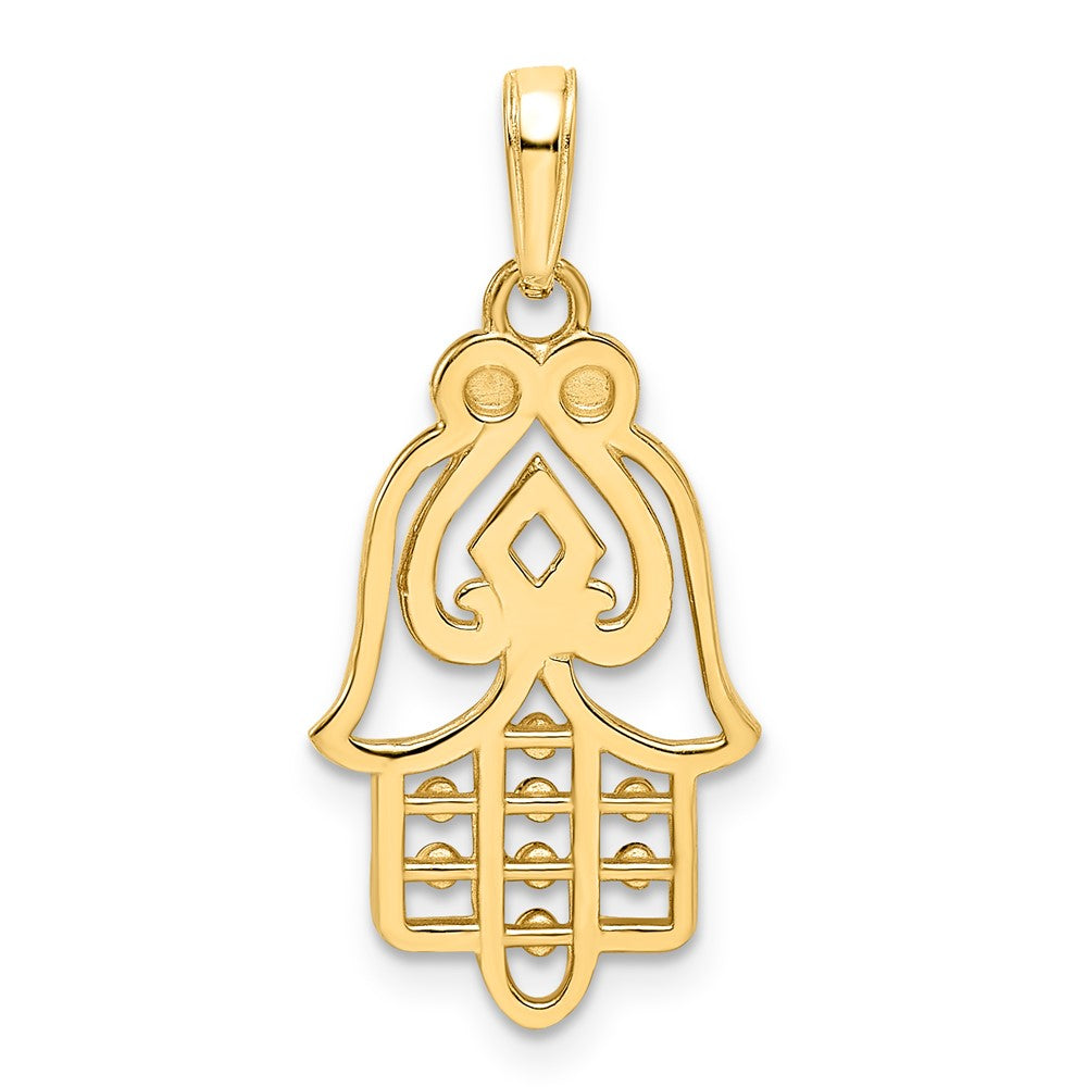 14k & White Rhodium D/C Spade Symbol Hamsa Pendant