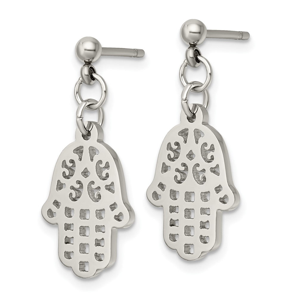 Stainless Steel Polished Chamseh/Hamsa Post Dangle Earrings