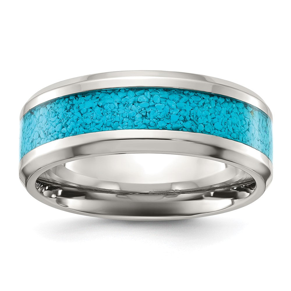 Chisel Titanium Polished with Turquoise Inlay 8mm Band Size - 11