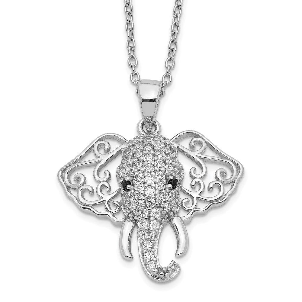 Cheryl M Sterling Silver Rhodium-plated Brilliant-cut Black and White CZ Filigree Elephant 18 Inch Necklace 18 Inches