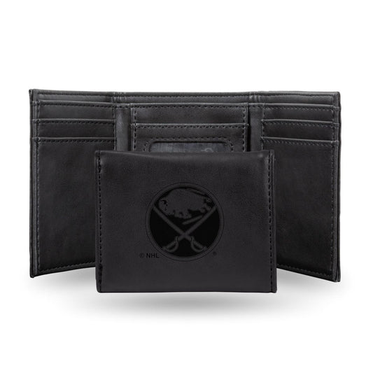 Buffalo NHL Sabres Laser Engraved Black Trifold Wallet