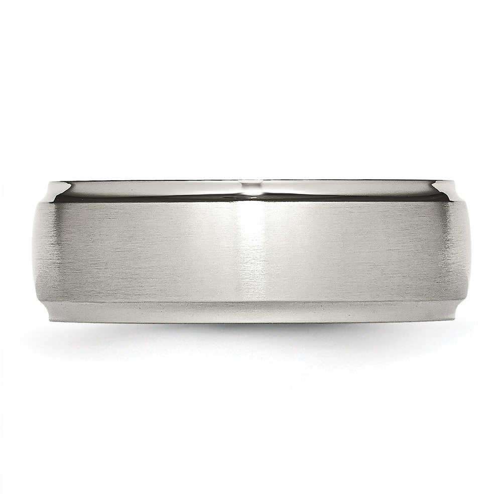 Stainless Steel Polished w/Brushed Center 8mm Ridged Edge Band Size - 10