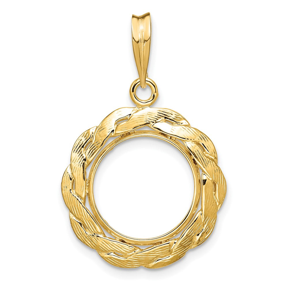 Wideband Distinguished Coin Jewelry 14k Polished and Textured Braided 13.0mm Prong Coin Bezel Pendant