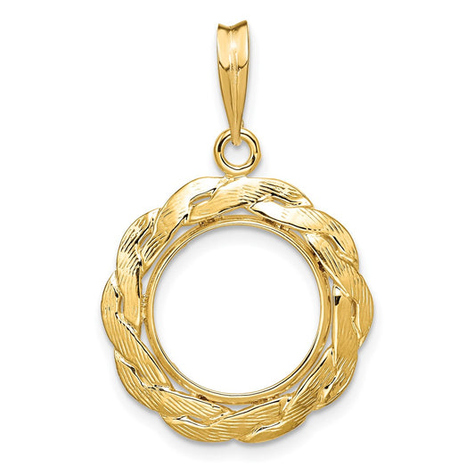 Wideband Distinguished Coin Jewelry 14k Polished and Textured Braided 13.0mm Prong Coin Bezel Pendant
