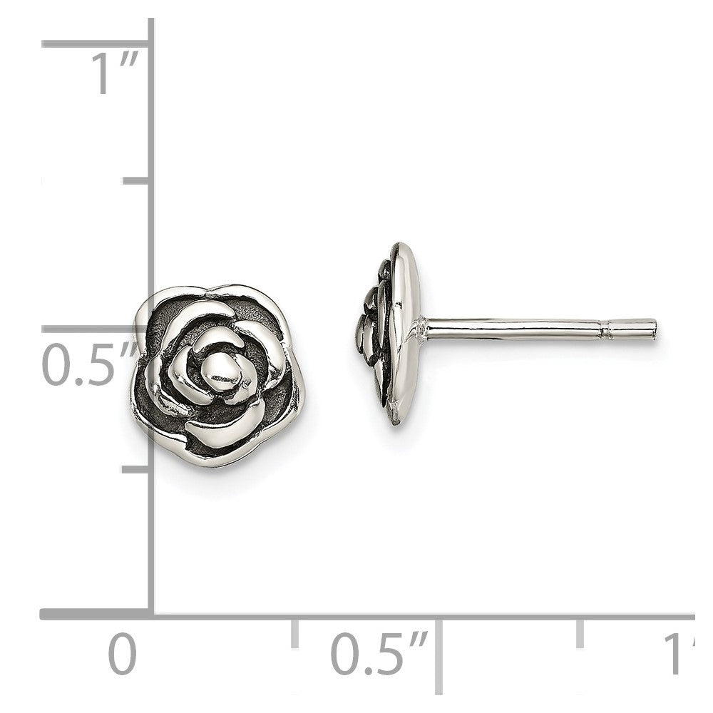 Sterling Silver Antiqued Rose Post Earrings