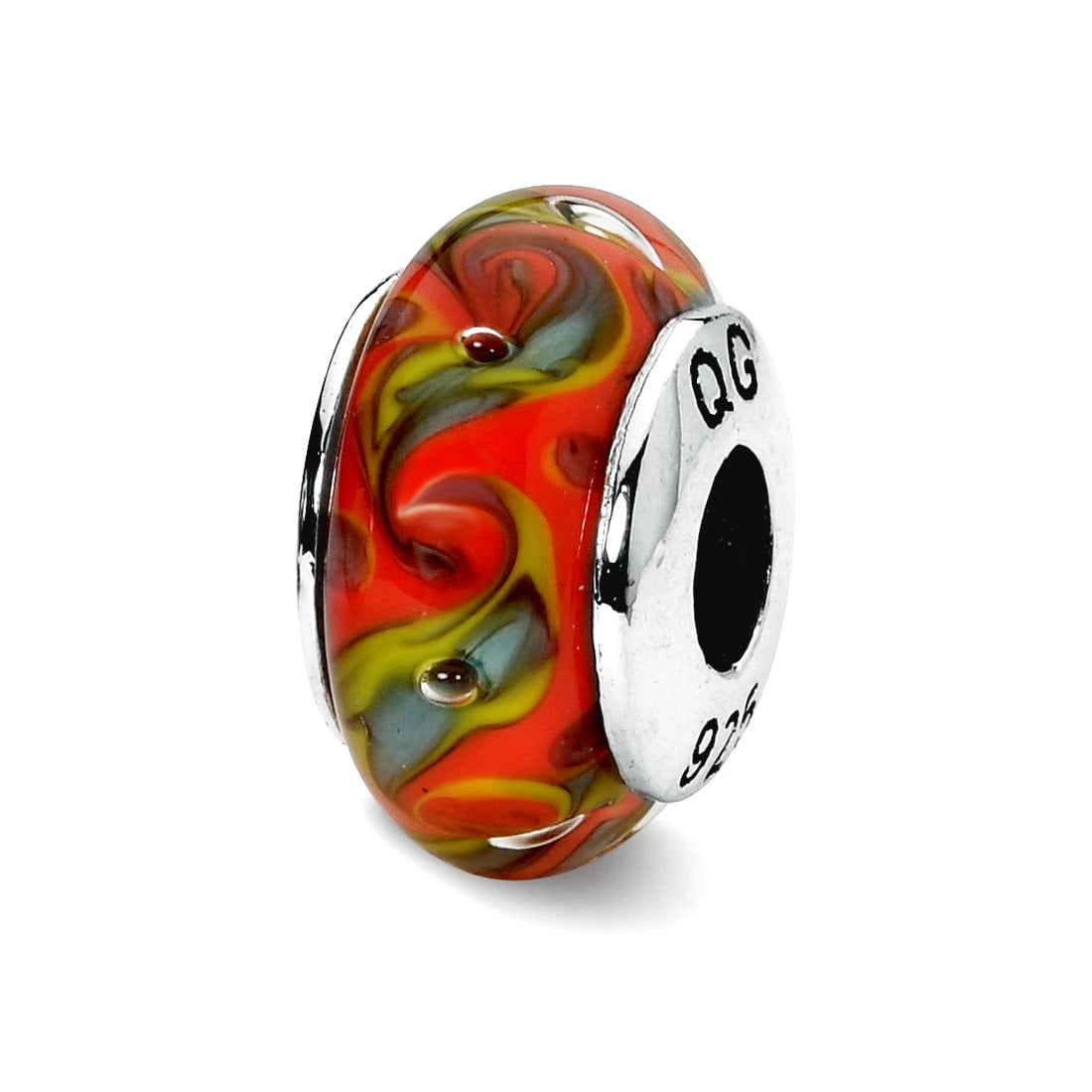 Sterling Silver Reflections Red/Teal Swirl Hand-blown Glass Bead