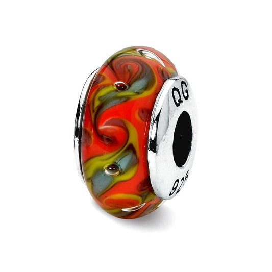 Sterling Silver Reflections Red/Teal Swirl Hand-blown Glass Bead