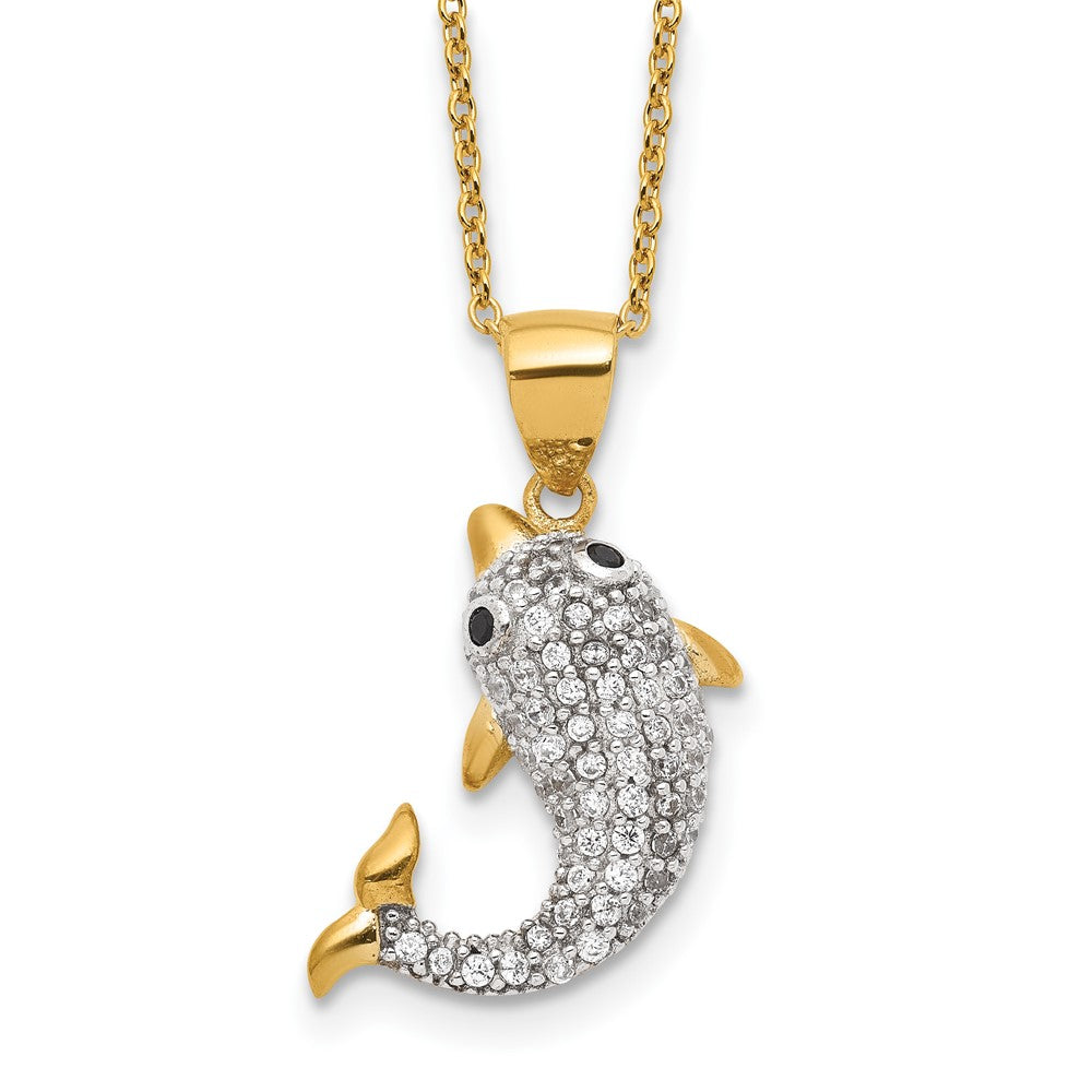 Sterling Silver Gold-tone CZ Dolphin Necklace