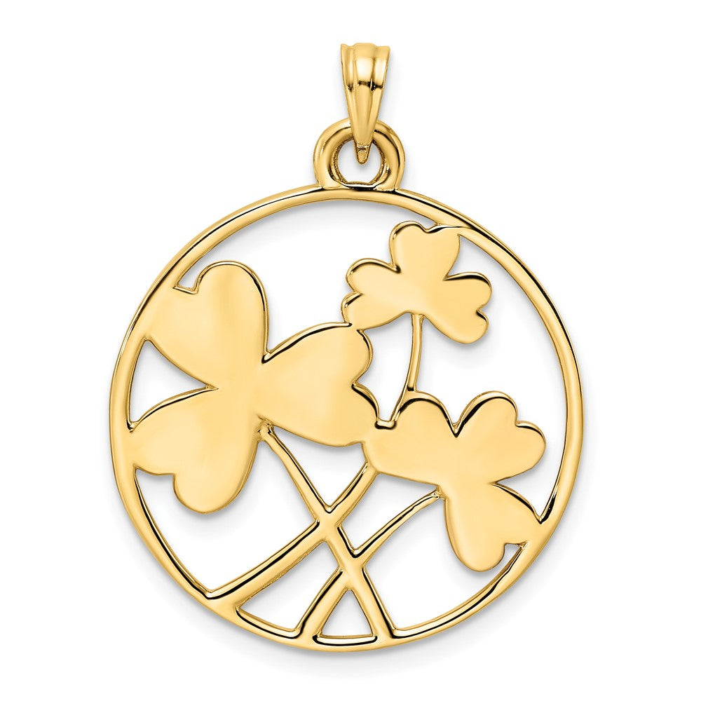 14k With White and Rose Rhodium D/C Clovers Circle Pendant