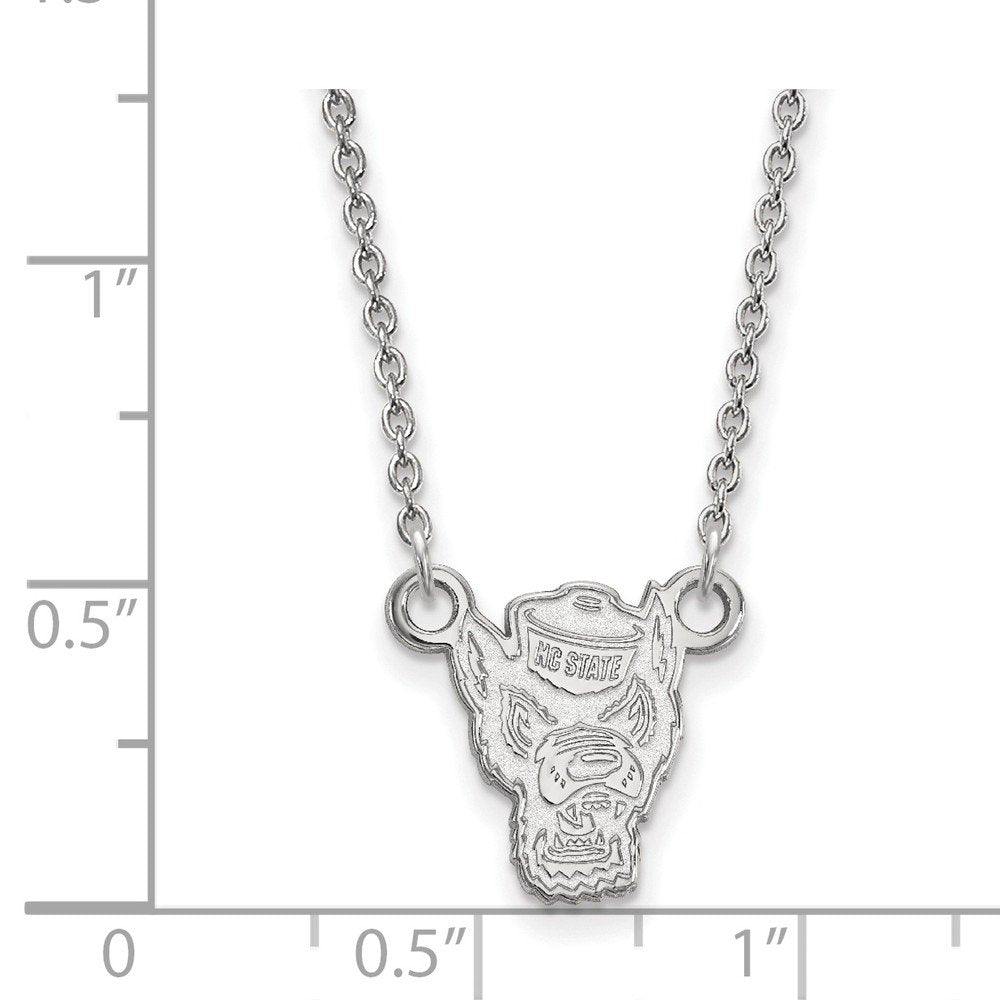 Sterling Silver Rhodium-plated LogoArt North Carolina State University Wolf Small Pendant 18 inch Necklace QSS056NCS-18