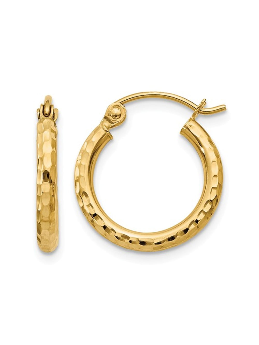 14k Yellow Gold Hollow Polished Hinged post Sparkle Cut 2mm Round Tube Hoop Earrings Measures 11x11mm Jewelry for Women