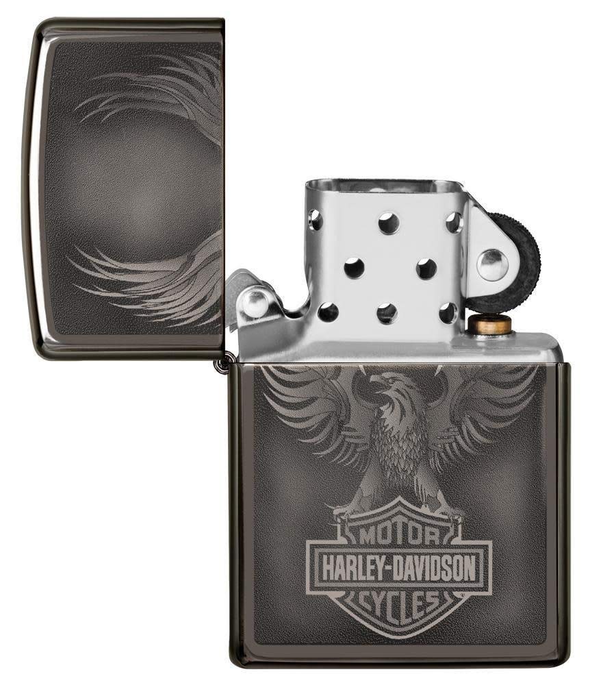 Zippo Harley Davidson Eagle On Logo Ice Finish Genuine Lighter Black