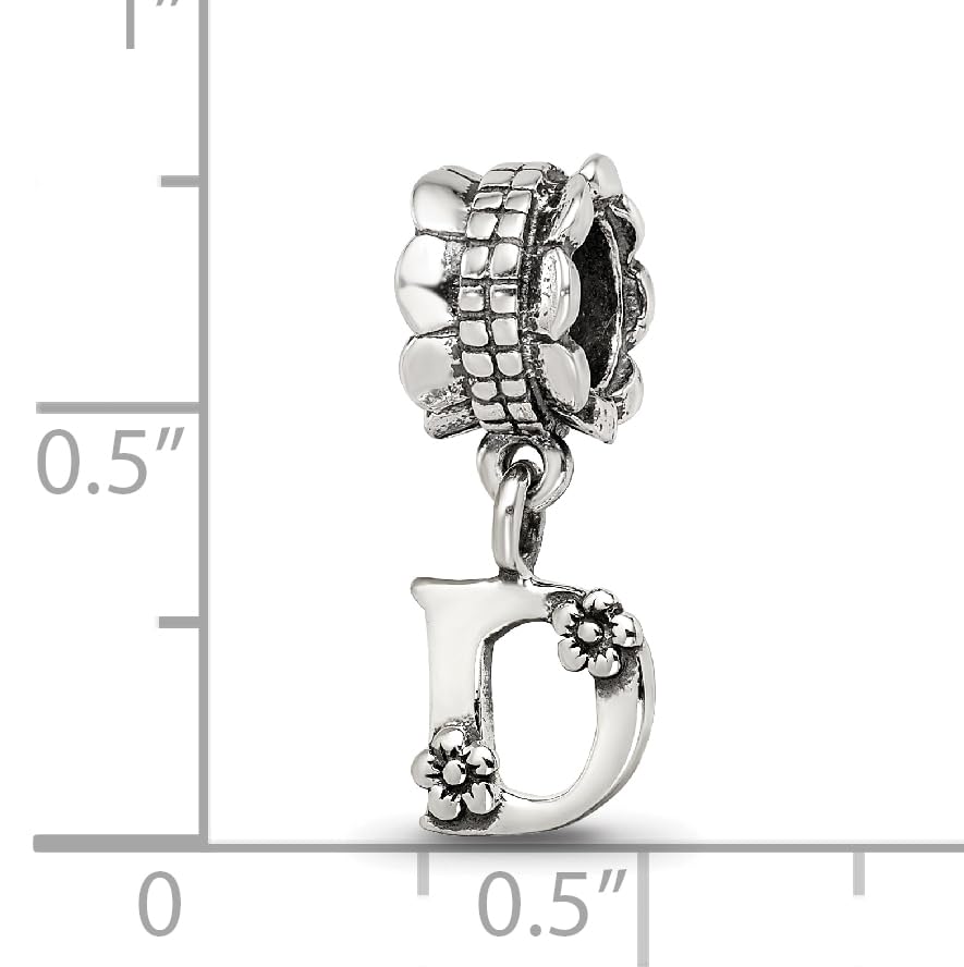 925 Sterling Silver Polished Artisan Oxidized Reflections Letter Name Personalized Monogram Initial D Dangle Bead Charm