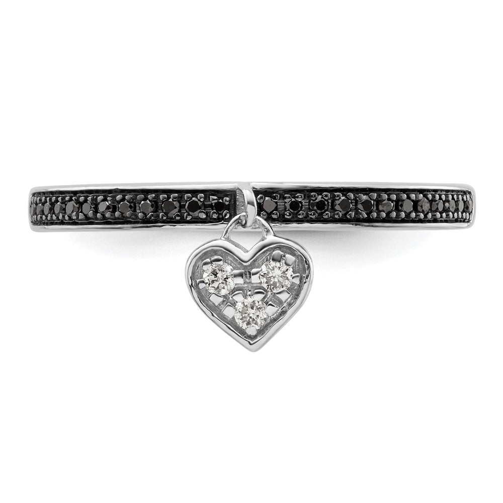 Sterling Silver Stackable Expressions Heart Black & White Diamond Ring Size -5