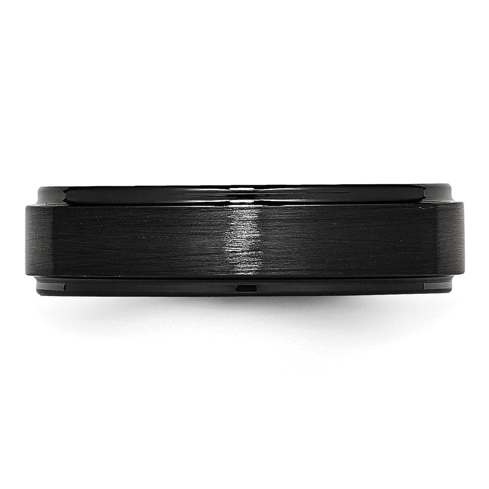 Black Ceramic Ridged Edge 6mm Brushed and Polished Band Size - 10