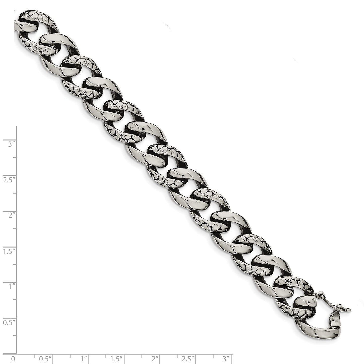 Stainless Steel Antiqued and Polished 8.5in Bracelet 8.5 inches