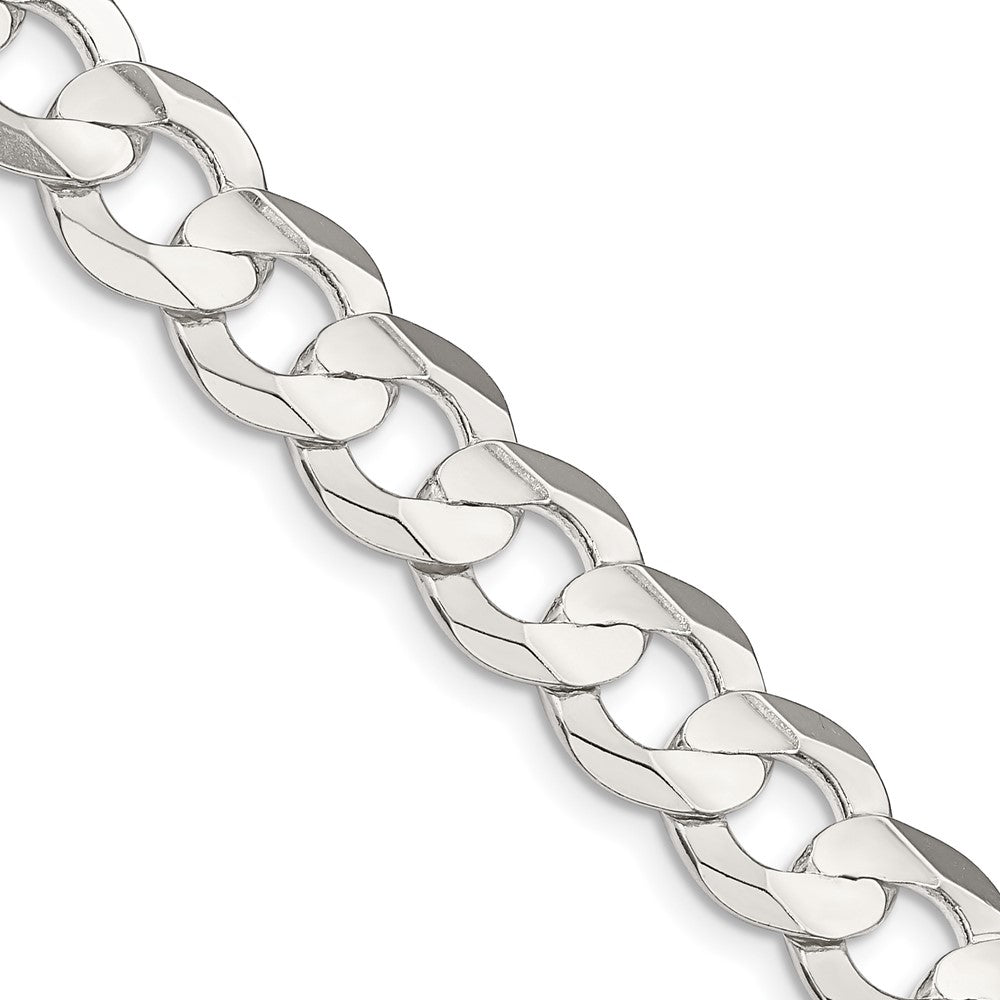 Sterling Silver 9.75mm Concave Beveled Curb Chain 18 Inches