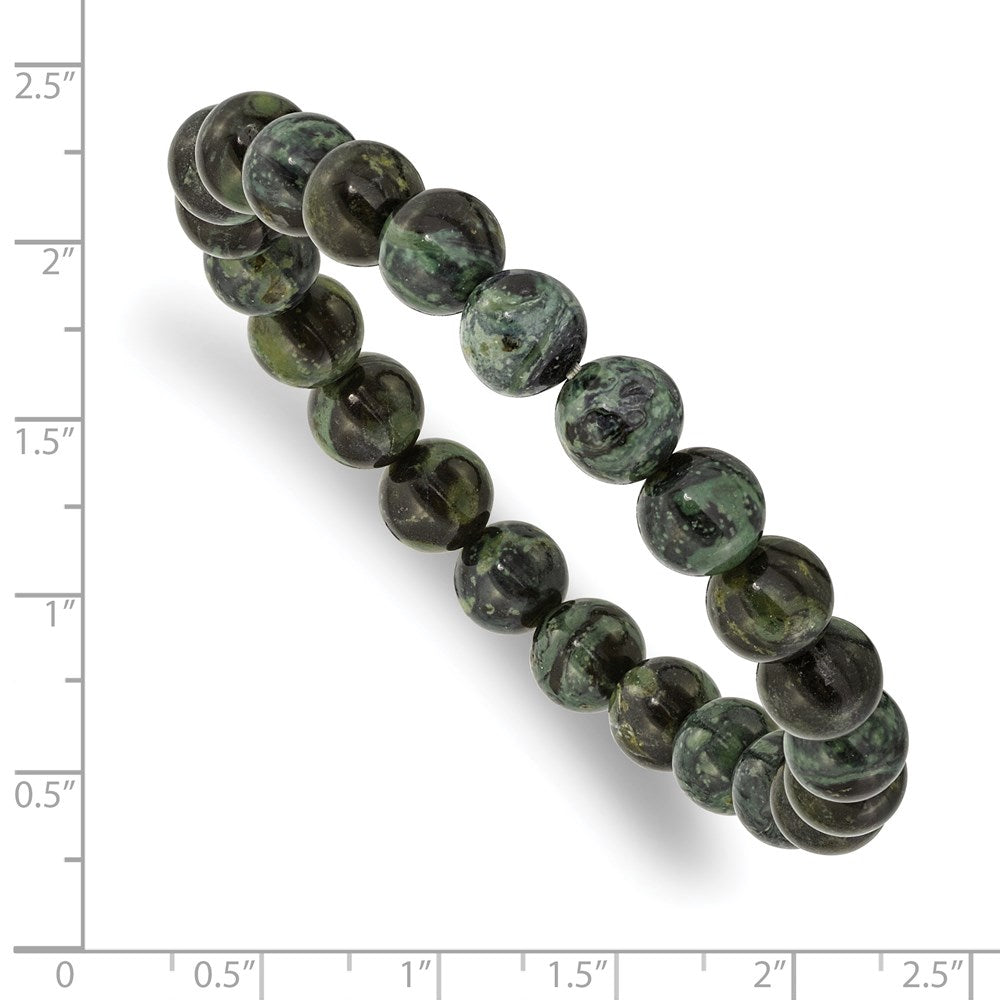 Beaded Stretch Green Eye Agate Bracelet 7 inches